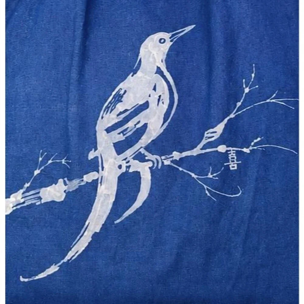 Nüshu Happiness Batik Tote | Indigo Magpie Plum Blossom Chinese Art Bag